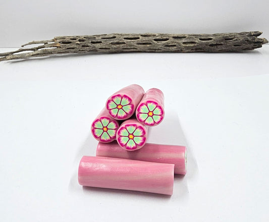 Polymer Clay Pink and Pale Green Flower Cane