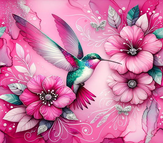 20 oz Skinny Tumbler "Pink Hummingbird"