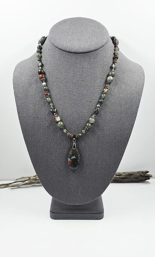 African Bloodstone Necklace Approx 20 inches (without Focal) 22 inches total