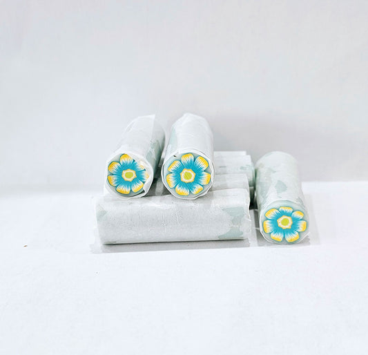 Polymer Clay "Raw Cane" Blue and Yellow Flower- Approx 2 inches by 1/2 inch