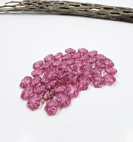 Czech Glass Beads -Folklore Flower Beads 11x11- Matte Pink with a Rose  Wash Pkg of 10
