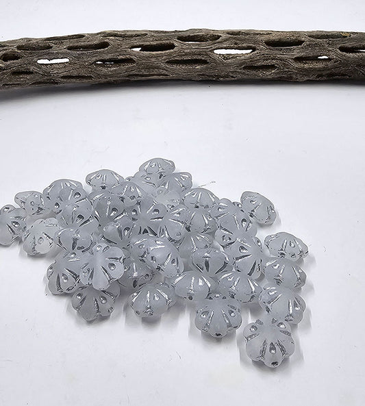 Czech Glass Beads -Folklore Flower Beads 11x11- Matte Translucent with Silver Wash Pkg of 10
