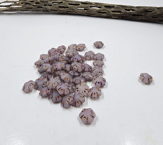 Czech Glass Beads -Folklore Flower Beads 11x11- Matte Translucent with AB Wash Pkg of 10