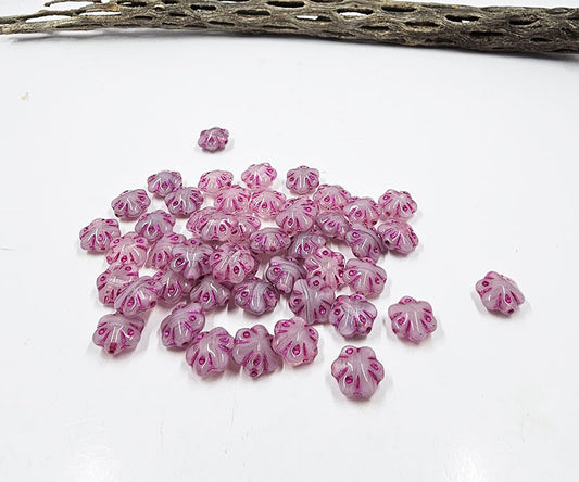 Czech Glass Beads -Folklore Flower Beads 11x11 Translucent with a Rose Wash Pkg of 10