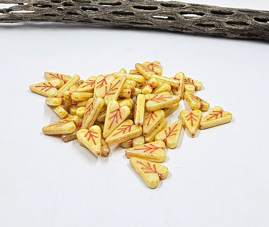 Czech Glass Beads "Heart Leaf" 16x11-Luster Yellow with a Peach Wash Pkg of 10