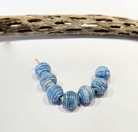 Ribbed Round Beads Striated Blues