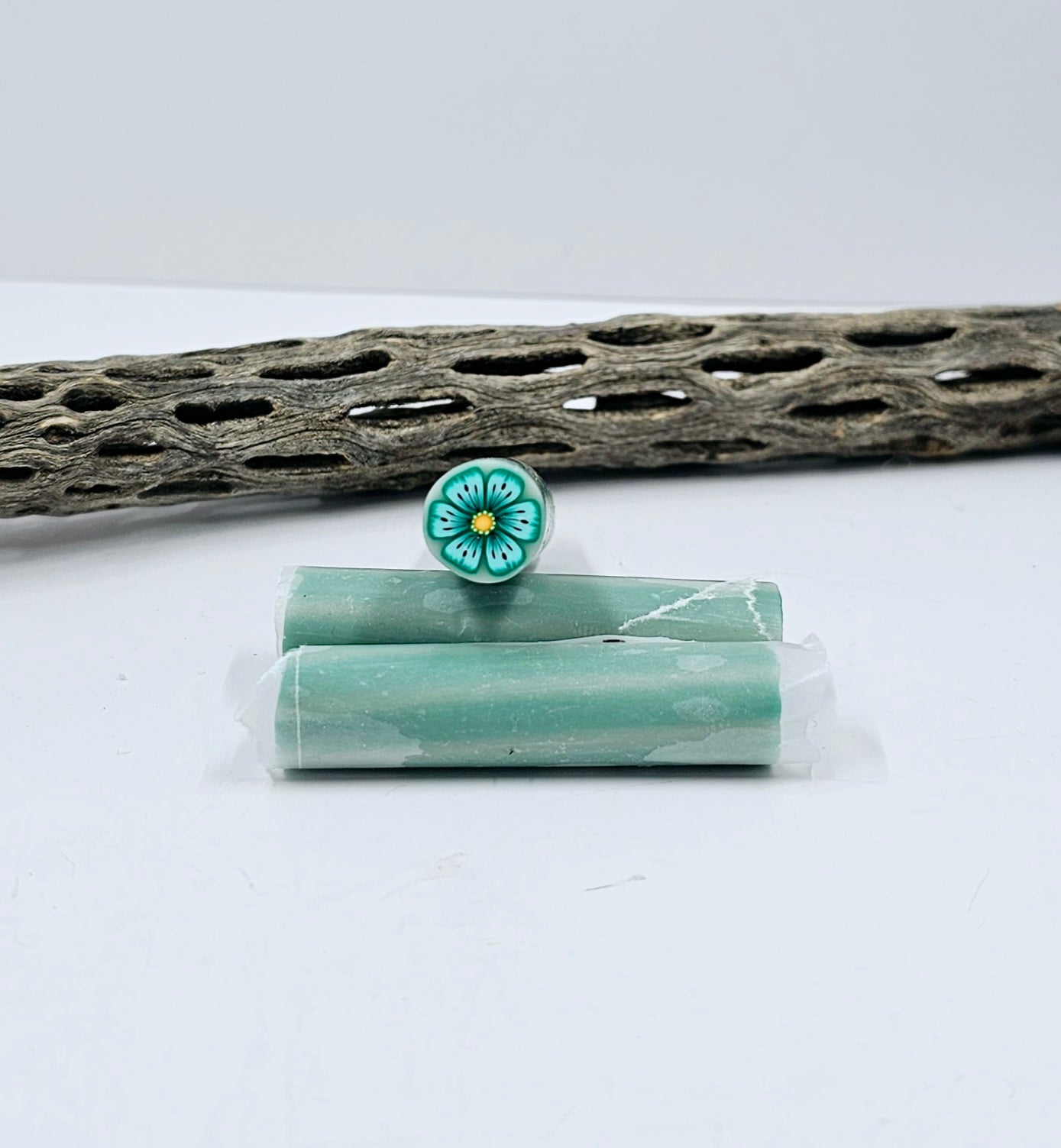 Polymer Clay Green Blue Flower Raw Cane