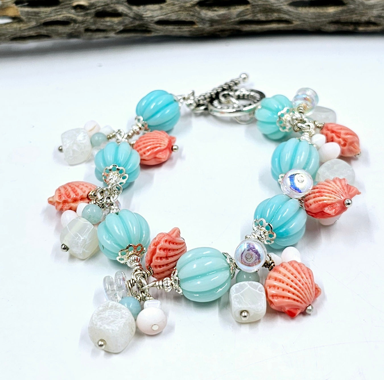 Polymer Clay "Blue Melons and Shells Bracelet