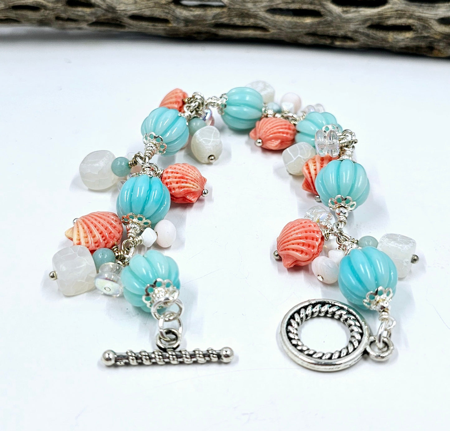 Polymer Clay "Blue Melons and Shells Bracelet