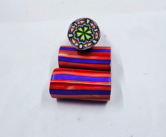 Polymer Clay Raw Cane "Kaleidoscope Green Flower  Kato Clay