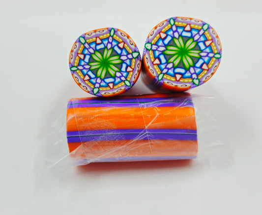 Polymer Clay Raw Cane "Kaleidoscope Green Flower 2 Kato Clay