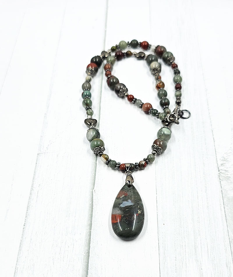 African Bloodstone Necklace Approx 20 inches (without Focal) 22 inches total