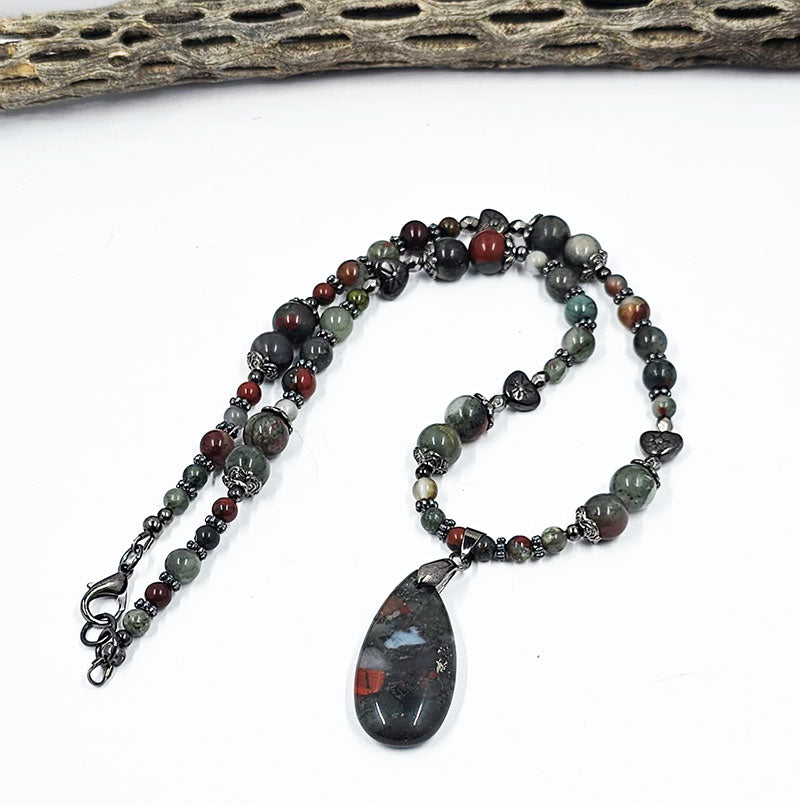 African Bloodstone Necklace Approx 20 inches (without Focal) 22 inches total