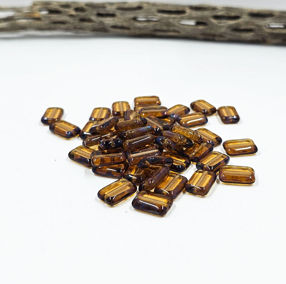 Czech Table Cut Rectangle Beads Rootbeer with a blue hue 12x8mm pkg of 10