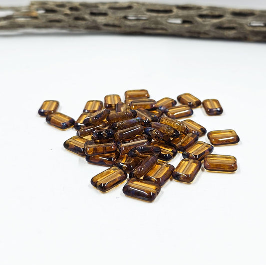 Czech Table Cut Rectangle Beads Rootbeer with a blue hue 12x8mm pkg of 10