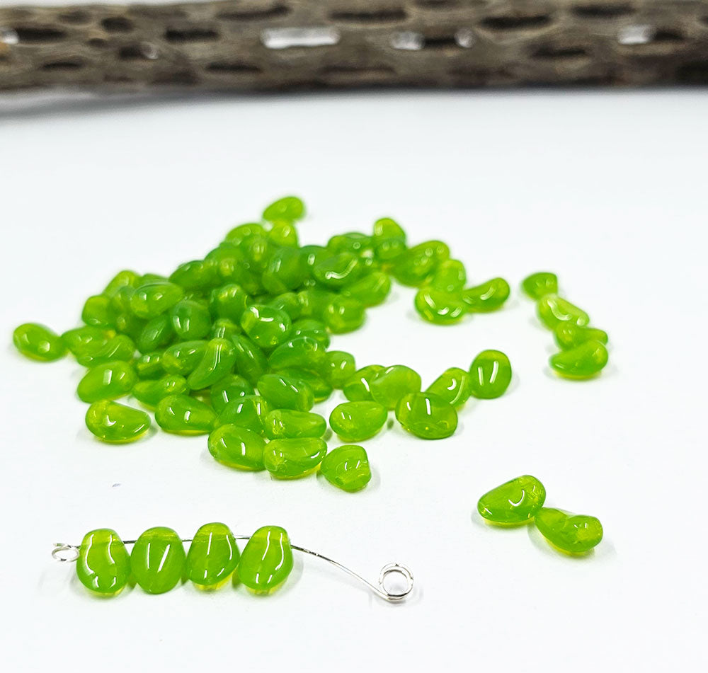 Czech Glass Beads -Flower Petals "Apple Green 6x 8 Pkg of 20