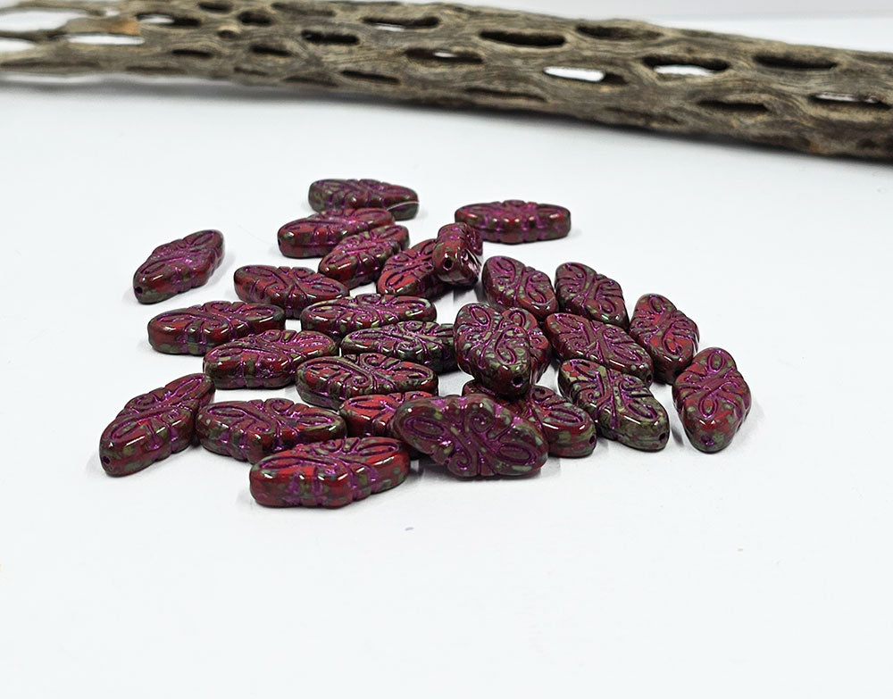 Czech Arabescue Beads 19mm Picasso Stone color with Rose Wash Pkg of 6