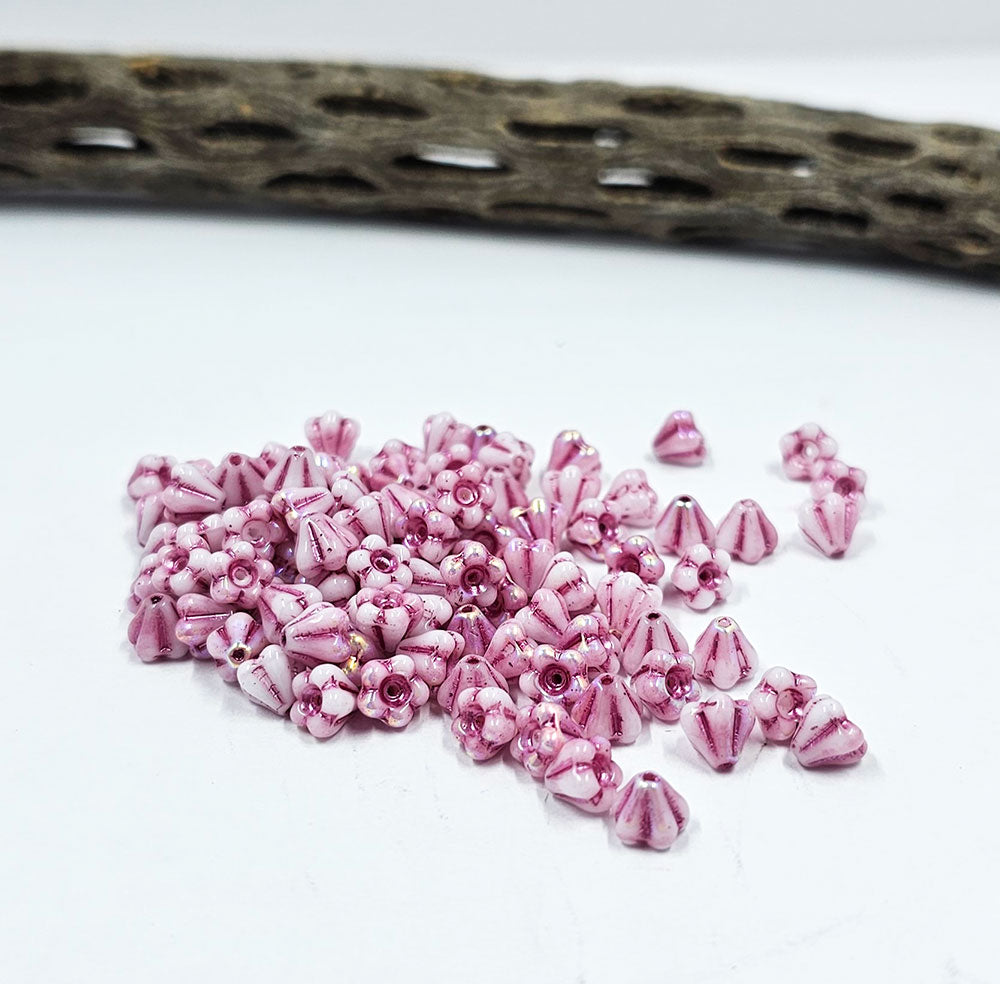 Czech Bellflower 04x06mm Pale Pink with a Rose Wash pkg of 20