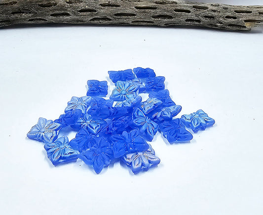 Czech Glass Beads "Butterfly" Shape 15x12 Pkg of 6 Blue Matte with Iridescent Coating