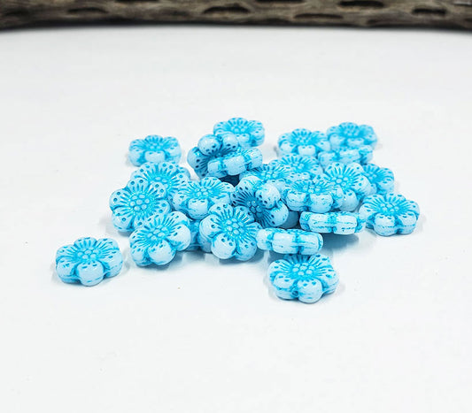 Czech Glass Beads "Boho Flowers" Shape 14x14 Pkg of 6 Blue