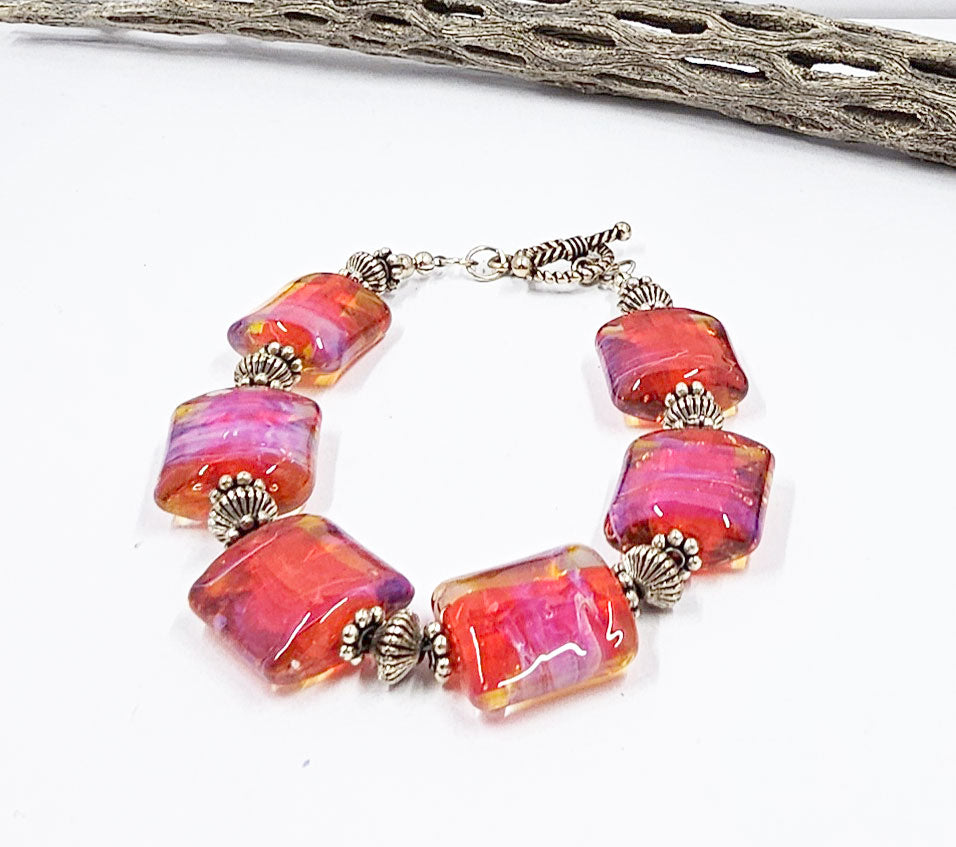 Lampwork Glass Bead Bracelet-Clio Pink