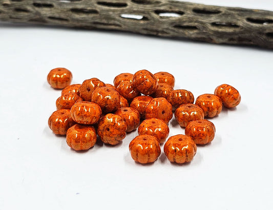 Czech Glass Beads "Pumpkin Spice" Luster beads 08x11mm with Picasso Finish"  pkg of 8