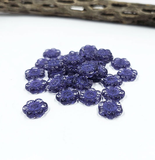 Czech Glass Beads "Boho Flowers" Shape 14x14 Pkg of 6 violet wash