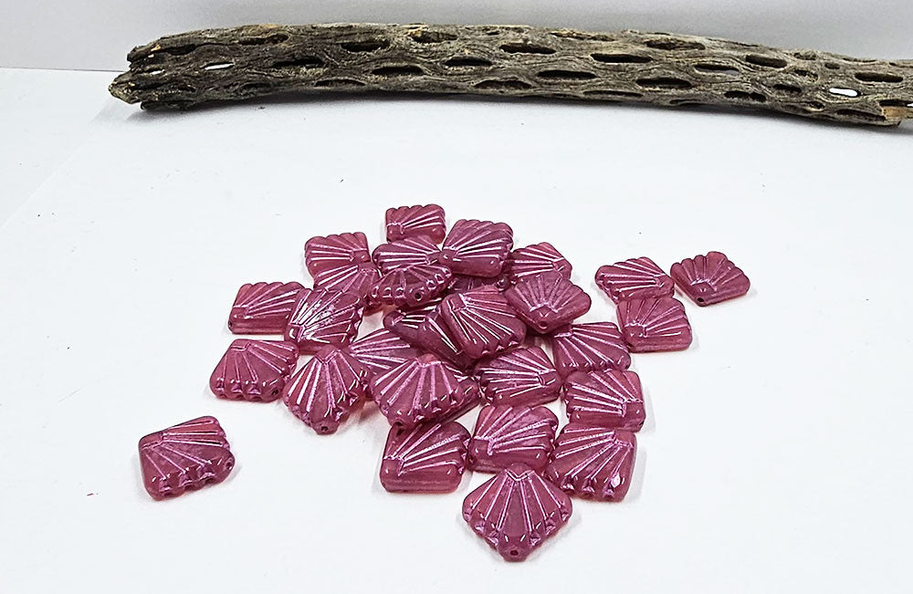 Czech Glass Beads "Diafan" Shape 17x17 Pkg of 4 Dark Pink with Metallic Pink Wash