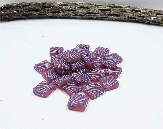 Czech Glass Beads "Diafan" Shape 17x17 Pkg of 4 Translucent Pink with Metallic Blue Wash