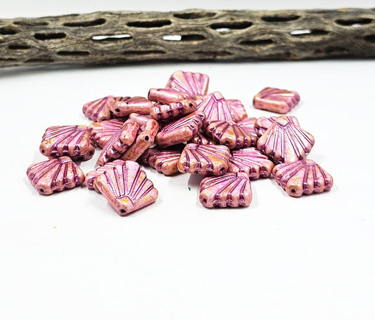 Czech Glass Beads "Diafan" Shape 17mm Speckled Pink with a Rose Wash