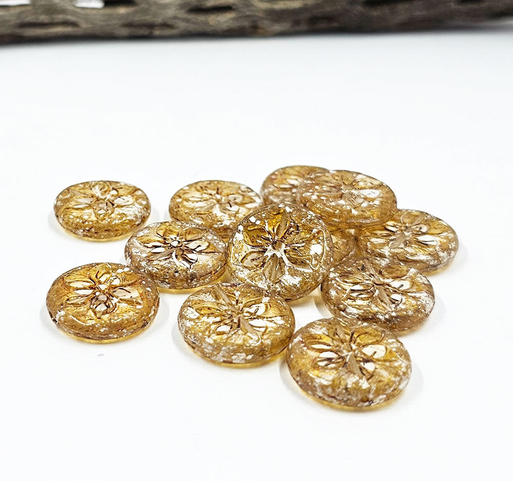 Czech Glass Beads "Flower Coin Beads 18x18mm Set of 2