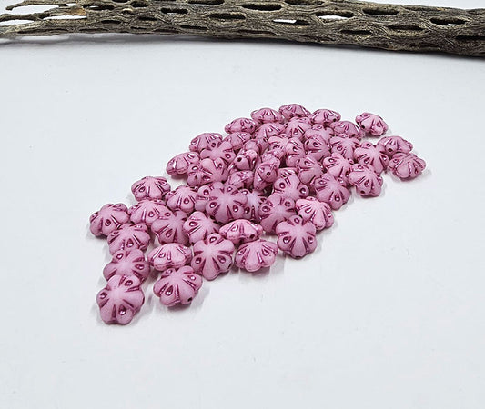 Czech Glass Beads -Folklore Flower Beads 11x11 Matte Pink with a Rose Wash Pkg of 10