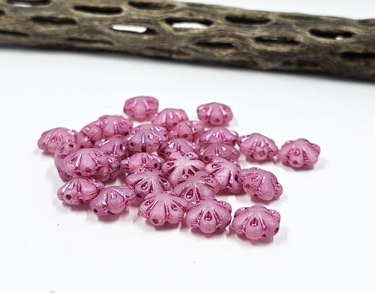 Czech Glass Beads -Folklore Flower Beads 11x11 Matte Pink with a Rose Wash Pkg of 10