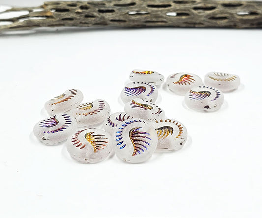 Czech Glass Fossil Bead 19x19 Matte Clear with Rainbow Metallic Wash pkg of 4