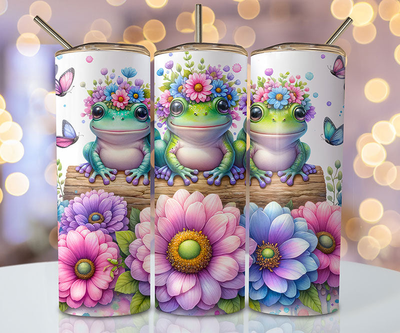 20 oz Skinny Tumbler "Frogs in Flowers"