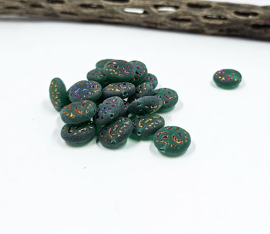 Czech Glass Beads - Button Beads - Brocade Coin Beads  - Vintage Style - Czech Beads - Lentil Beads - 14mm - 4pcs