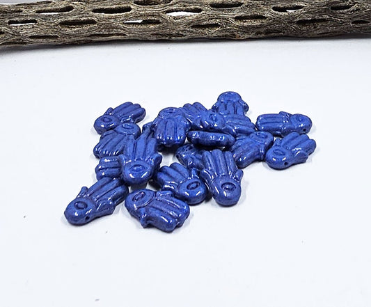 Czech Hamsa Beads 14x20mm Blue Luster Finish