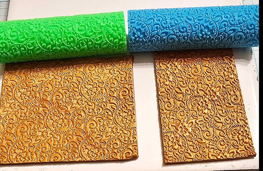 Polymer Clay Cutters #1203- Plants and Flowers #2 Embossed or Debossed  Texture Roller 3 inches