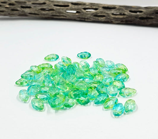 Czech Glass Beads -Beech Leaf 7x11 Bluish Green Pkg of 20 Top Drilled