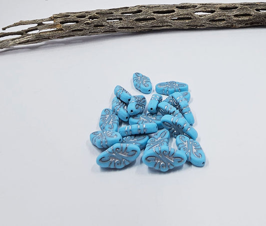 Czech Arabescue Beads 19mm Matte Sky blue with a Silver Wash Pkg of 6