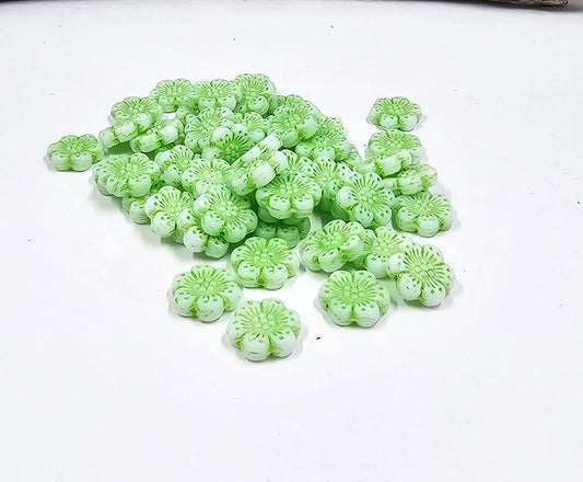 Czech Glass Beads "Boho Flowers" Shape 14x14 Pkg of 6 Candy Lime Green