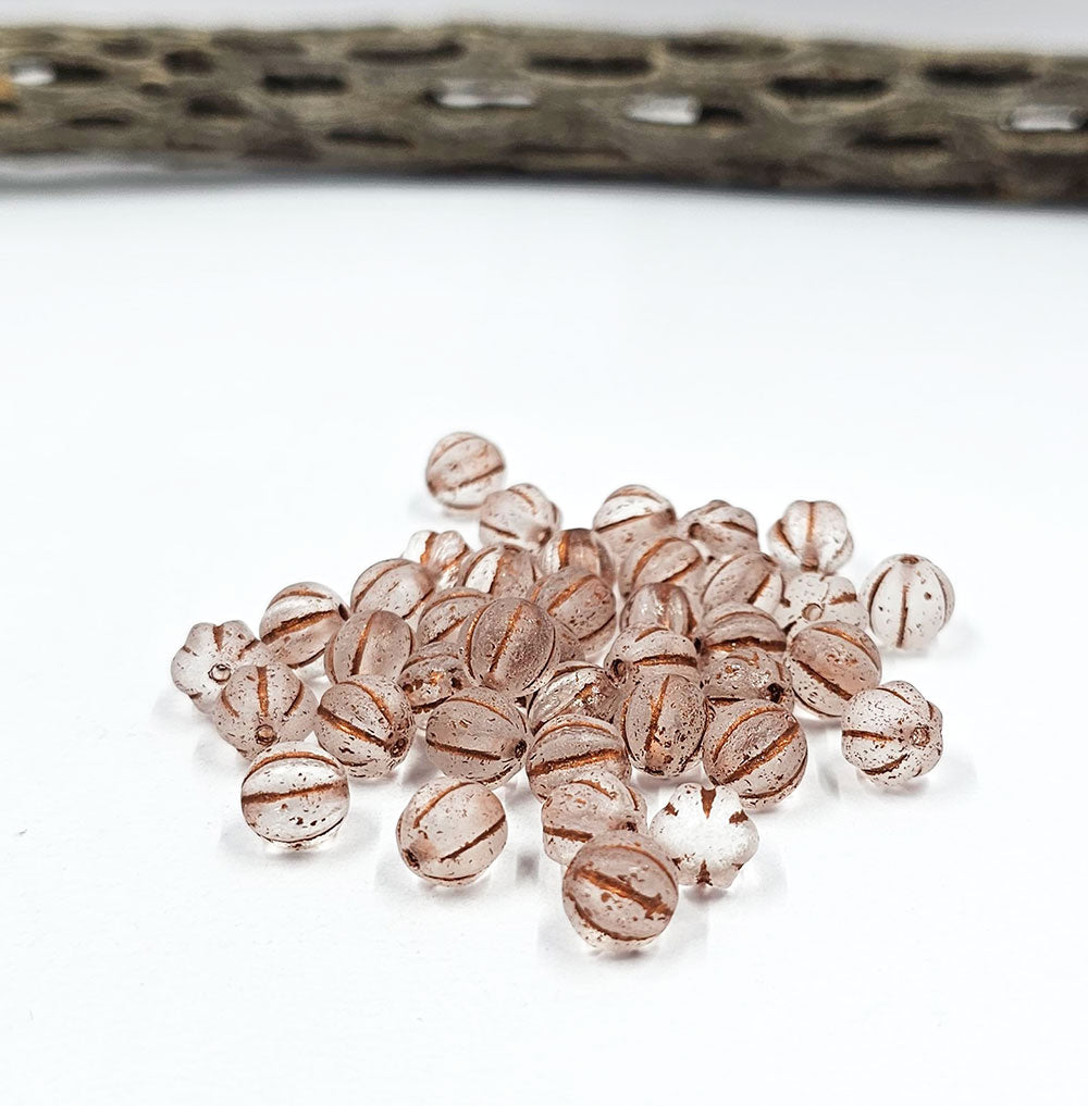 Czech Glass Beads "Melon" Matte Clear with a Copper Wash  8mm  Pkg of 10