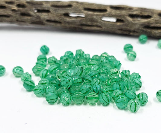 Czech Glass Beads "Melon" Pale Green with a Green wash 6mm  Pkg of 10