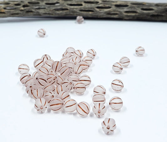 Czech Glass Beads "Melon" Matte Clear with a Copper Wash  8mm  Pkg of 10