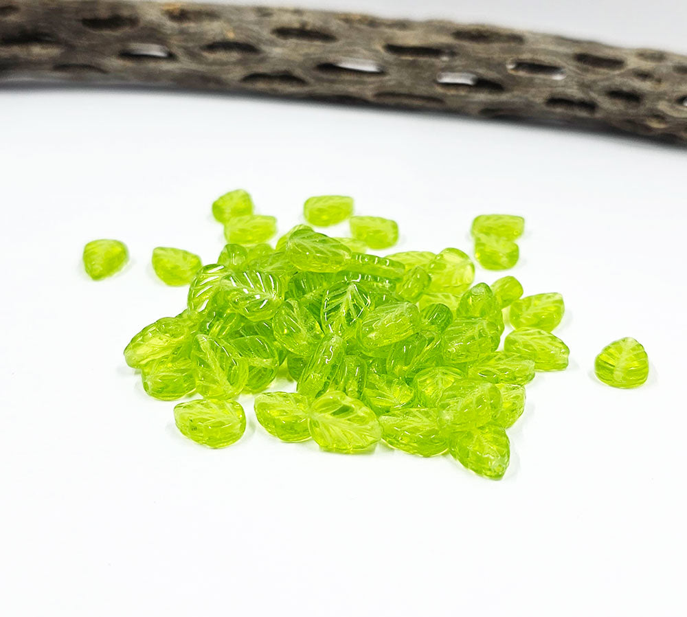 Czech Glass Beads - Mint Leaves 10x08mm Transparent Light Green Pkg of 16