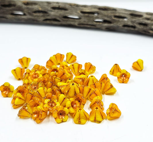 Czech Bellflower 06x08 Yellow and Orange with a Copper Wash pkg of 10