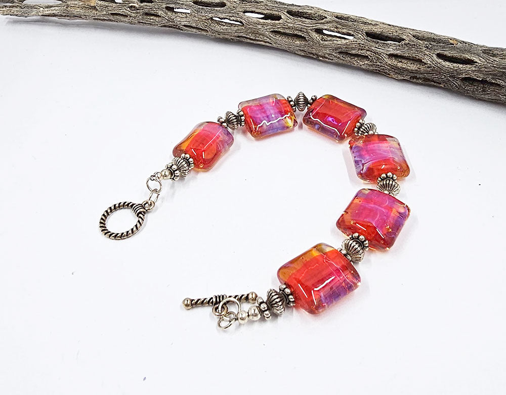 Lampwork Glass Bead Bracelet-Clio Pink