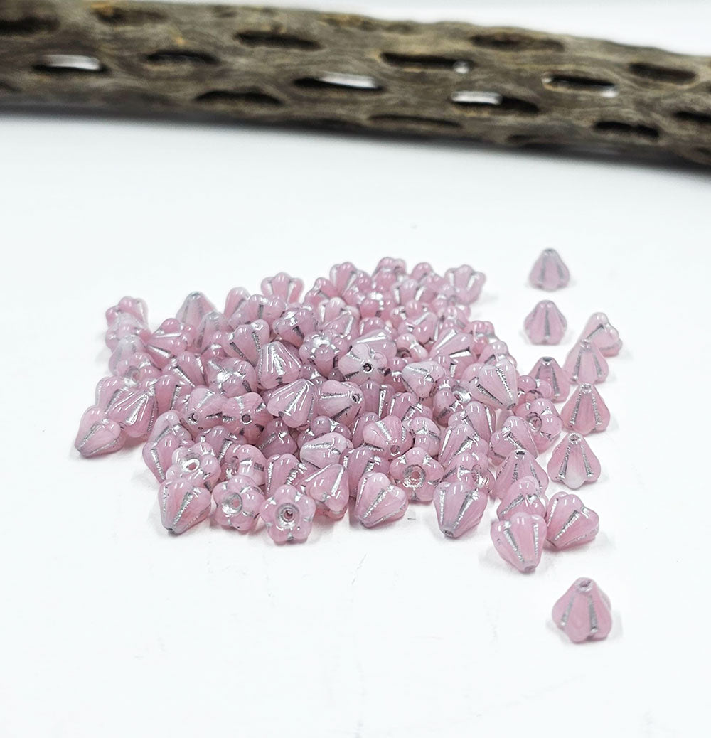 Czech Bellflower 04x06mm Light Pink with a Silver Wash pkg of 20