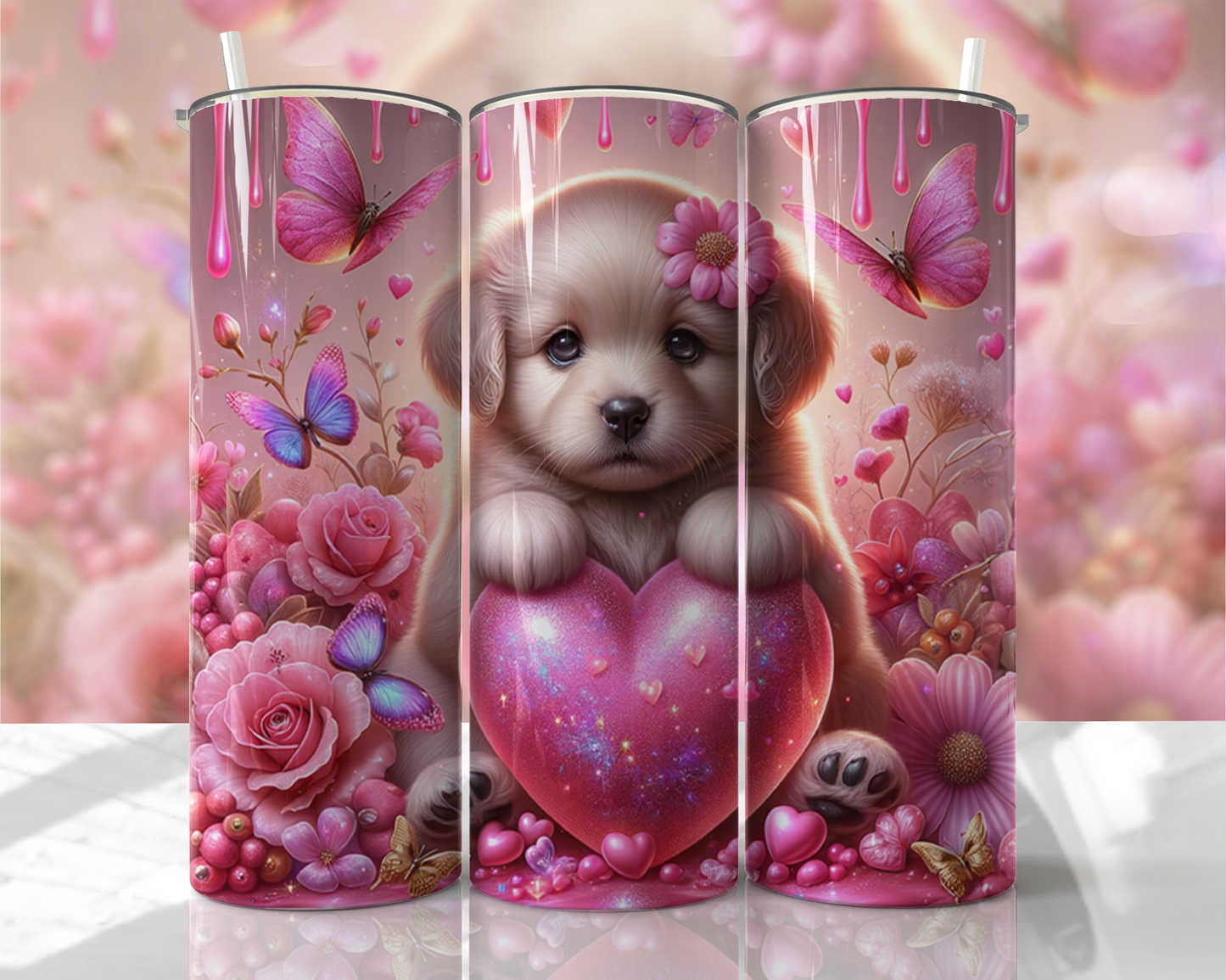 20 oz Skinny Tumbler "Labrador Puppy and Hearts"