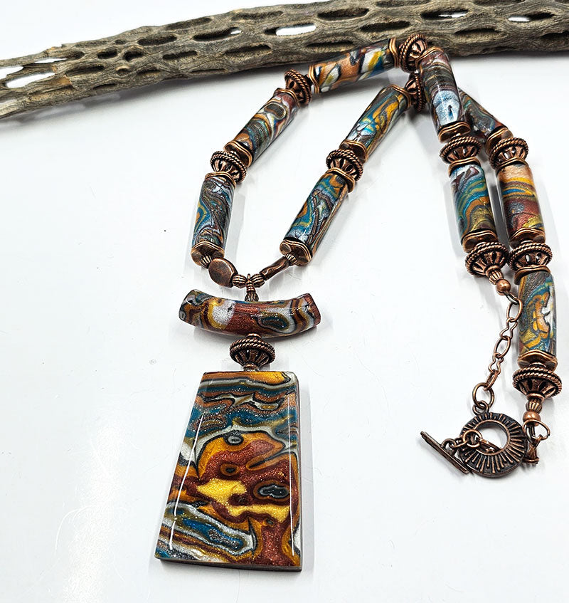 Polymer Clay Mokume Gane "Tribal" Necklace